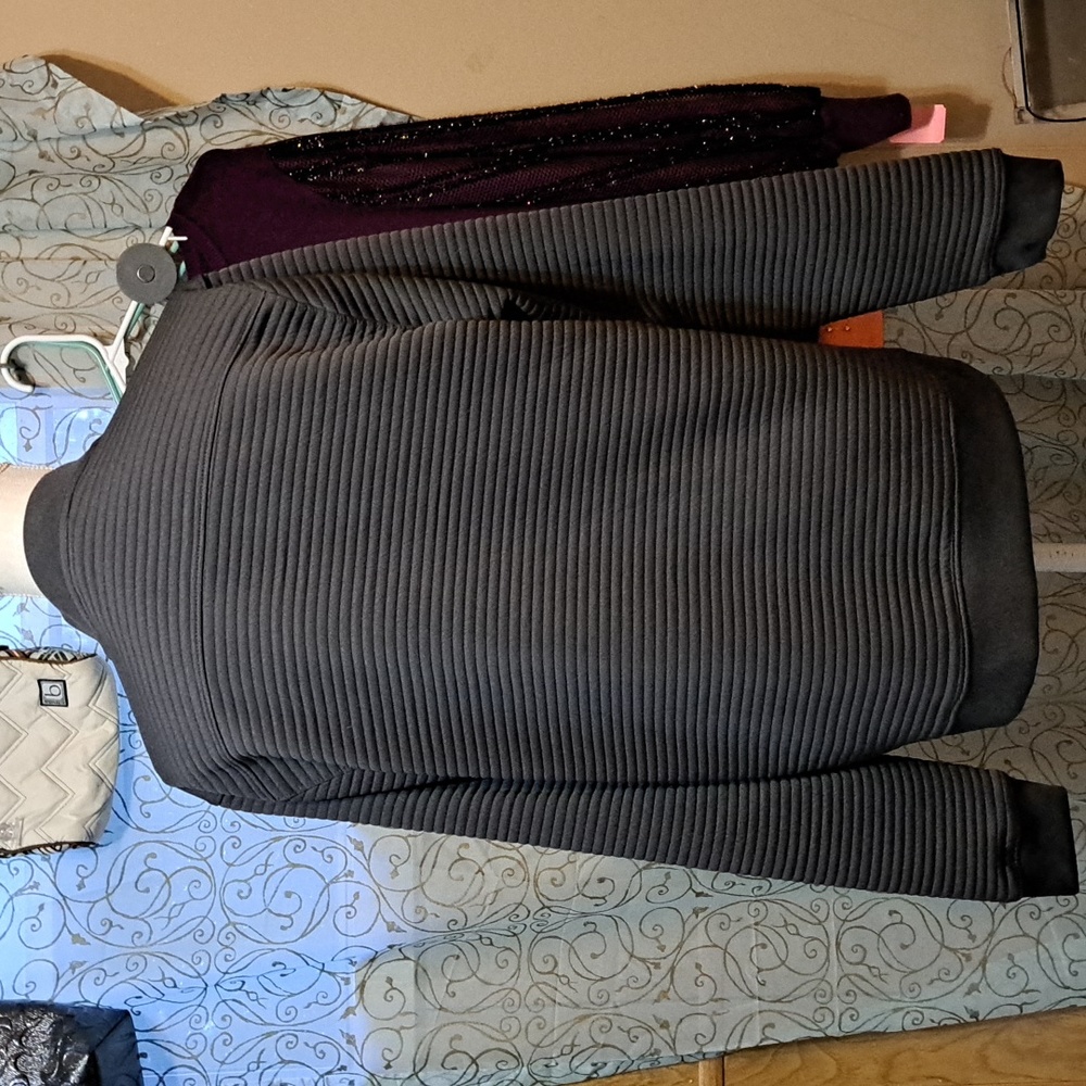 Perry Ellis Ribbed Grey Zipper Jacket size medium - Picture 2 of 3
